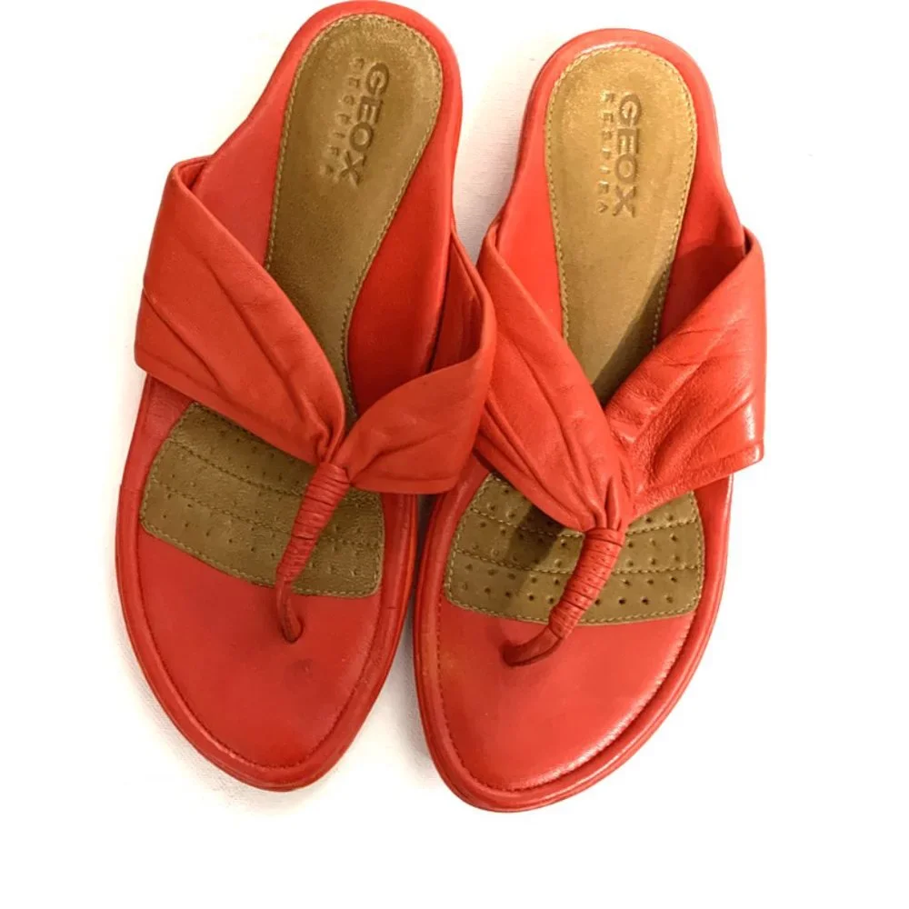 Geox Respira Leather Thong Flip Flop Comfort Sandals